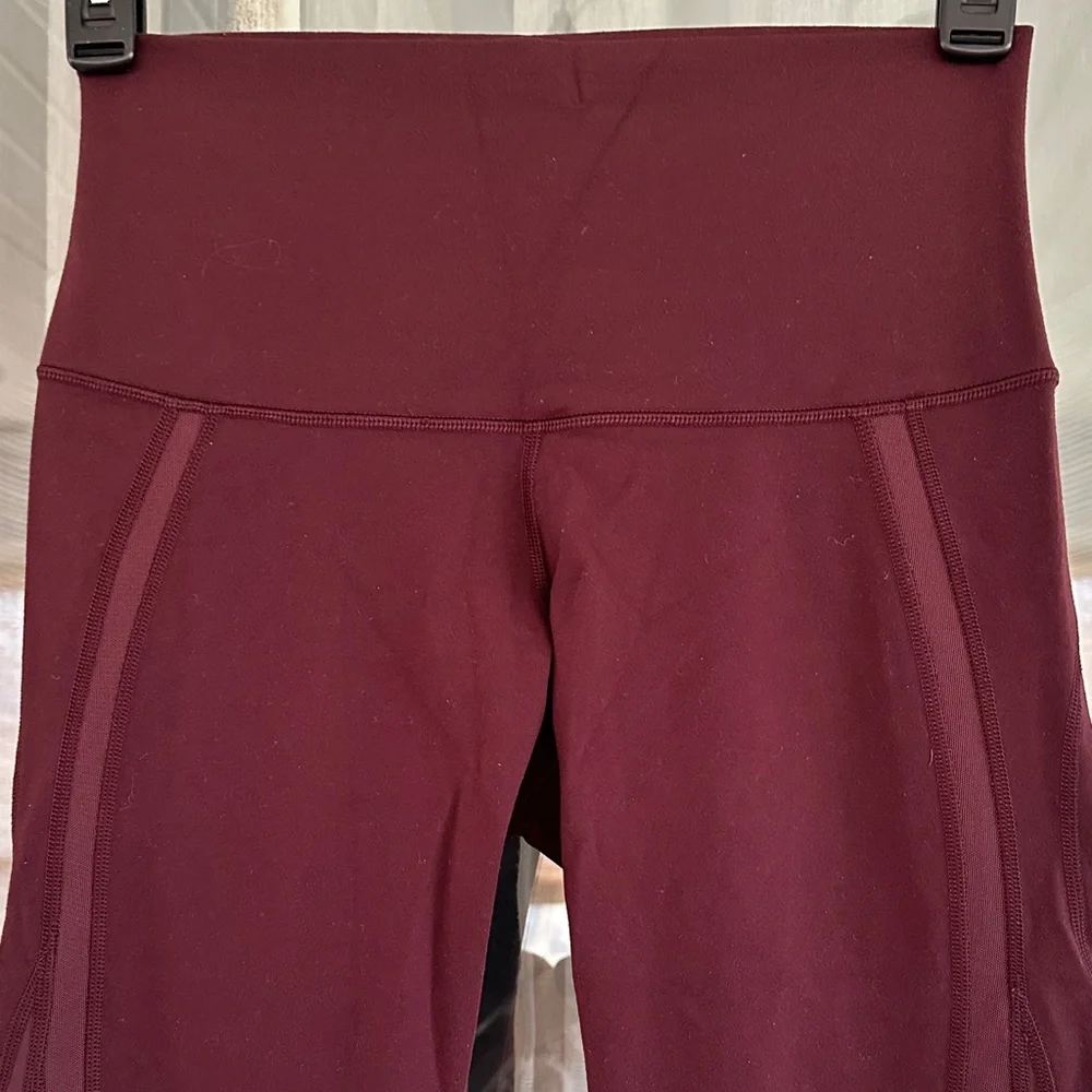Lululemon Wunder Under Crop Burgundy laser cut High-Waisted Leggings-8
